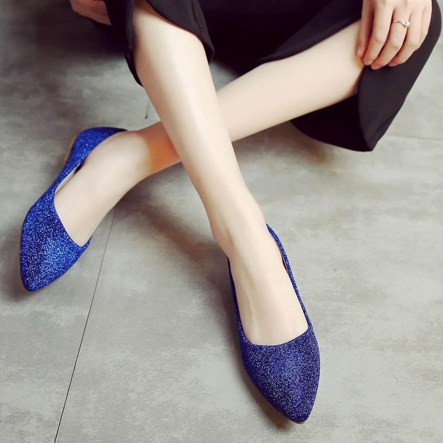 SAILING LU Women's Retro Sequins Dress Shoes Comfort Pointed Toe Ballet Flats Portable Holiday Shoes for Wedding Party