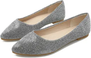 SAILING LU Women's Retro Sequins Dress Shoes Comfort Pointed Toe Ballet Flats Portable Holiday Shoes for Wedding Party