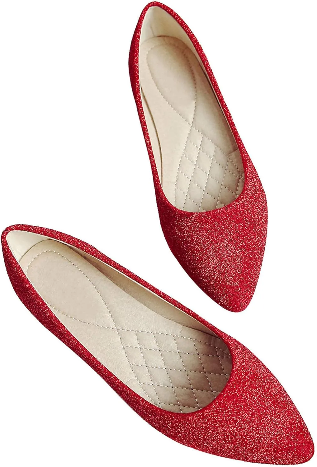 SAILING LU Women's Retro Sequins Dress Shoes Comfort Pointed Toe Ballet Flats Portable Holiday Shoes for Wedding Party
