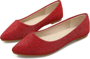 SAILING LU Women's Retro Sequins Dress Shoes Comfort Pointed Toe Ballet Flats Portable Holiday Shoes for Wedding Party