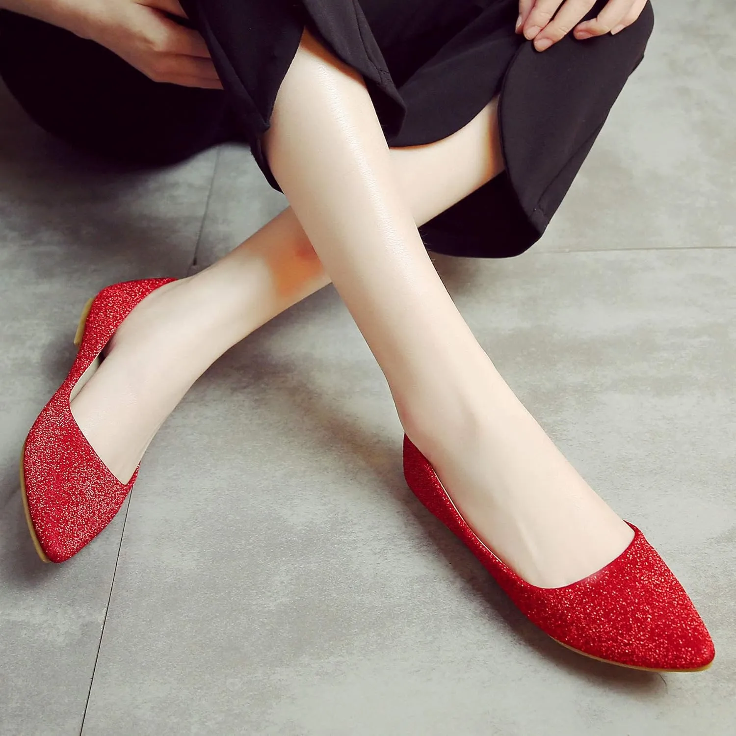 SAILING LU Women's Retro Sequins Dress Shoes Comfort Pointed Toe Ballet Flats Portable Holiday Shoes for Wedding Party