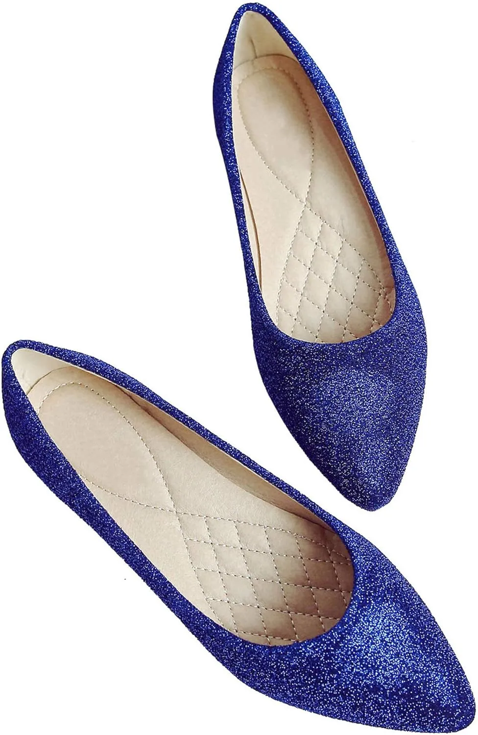SAILING LU Women's Retro Sequins Dress Shoes Comfort Pointed Toe Ballet Flats Portable Holiday Shoes for Wedding Party