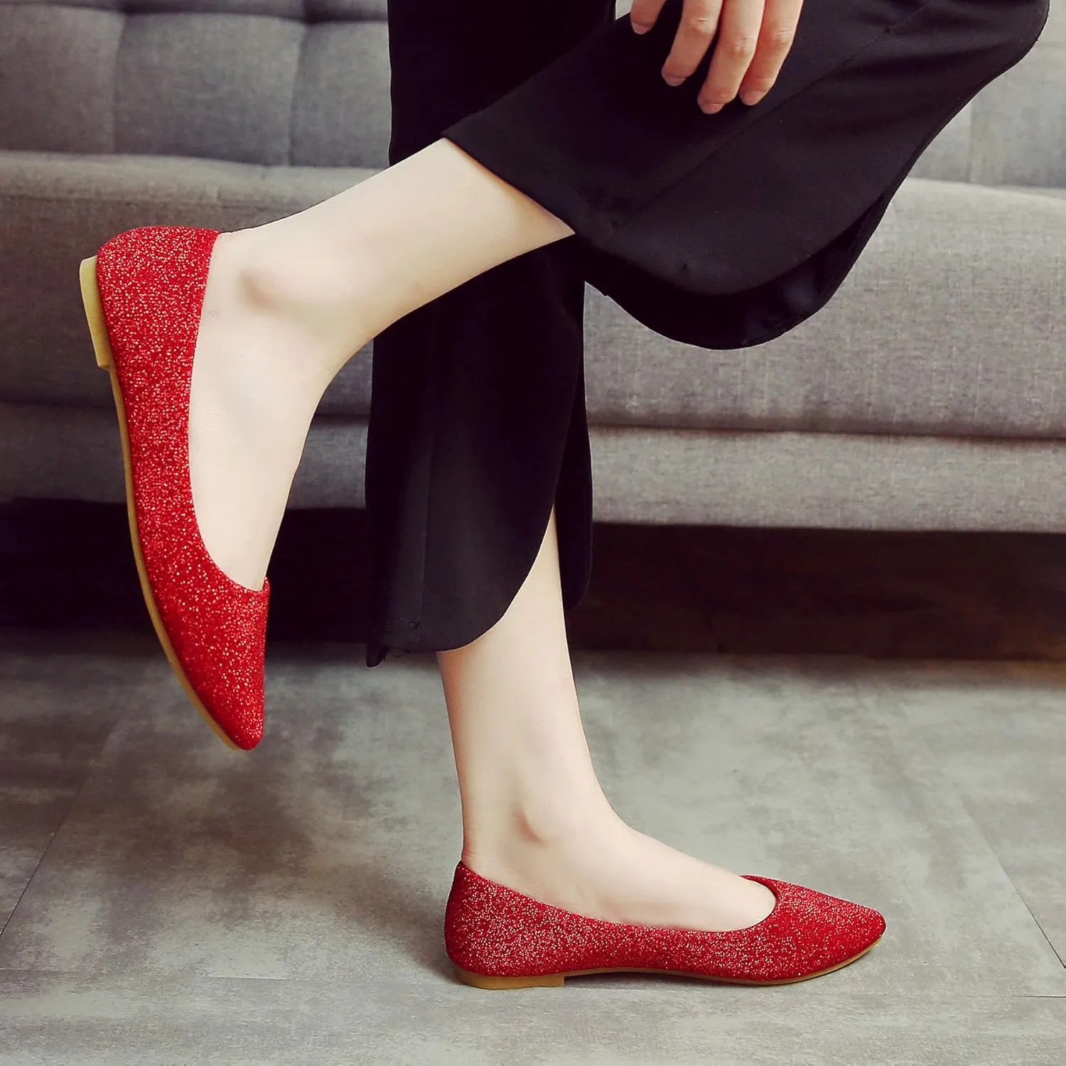 SAILING LU Women's Retro Sequins Dress Shoes Comfort Pointed Toe Ballet Flats Portable Holiday Shoes for Wedding Party