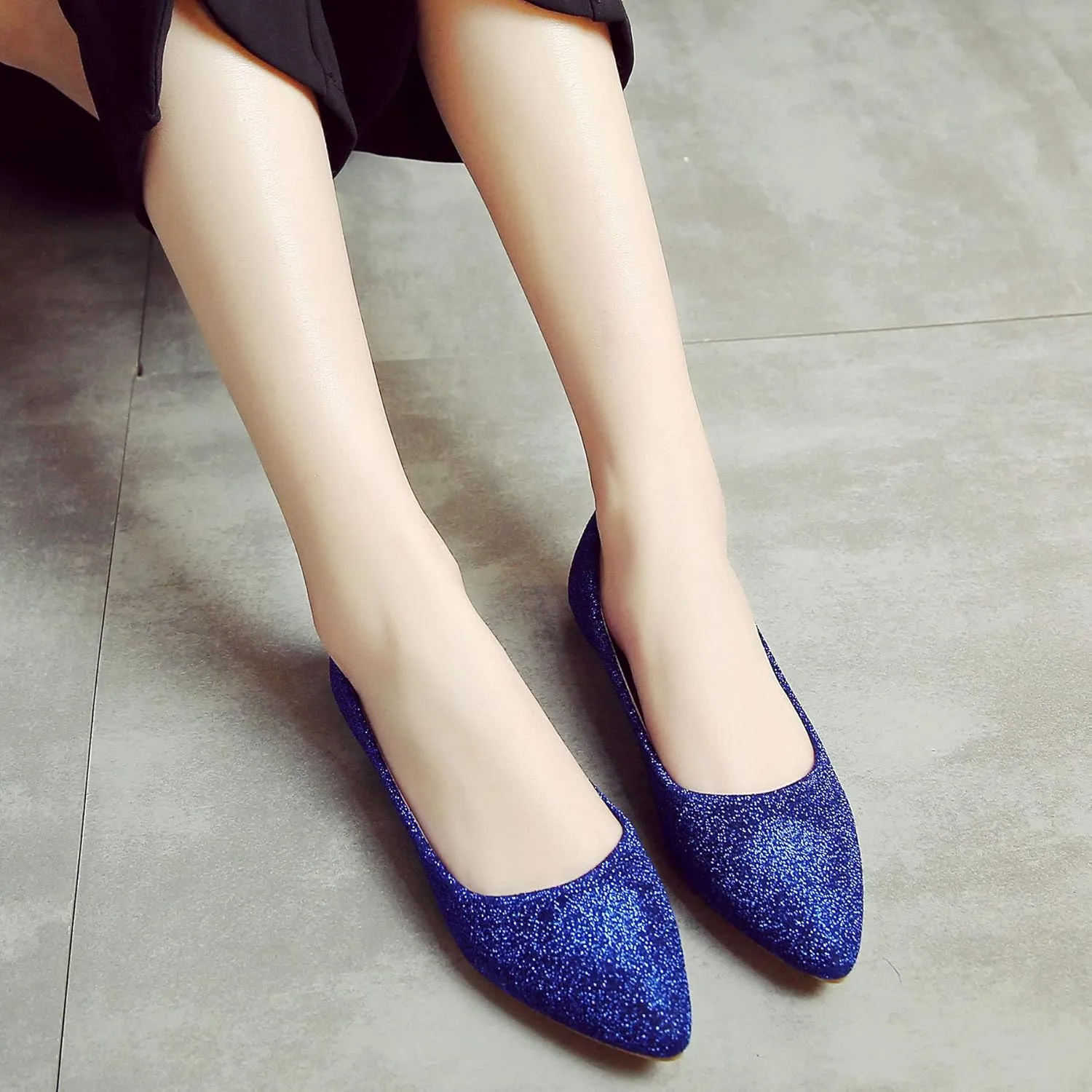SAILING LU Women's Retro Sequins Dress Shoes Comfort Pointed Toe Ballet Flats Portable Holiday Shoes for Wedding Party