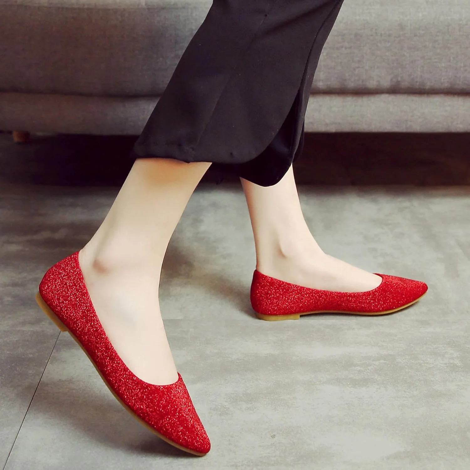 SAILING LU Women's Retro Sequins Dress Shoes Comfort Pointed Toe Ballet Flats Portable Holiday Shoes for Wedding Party
