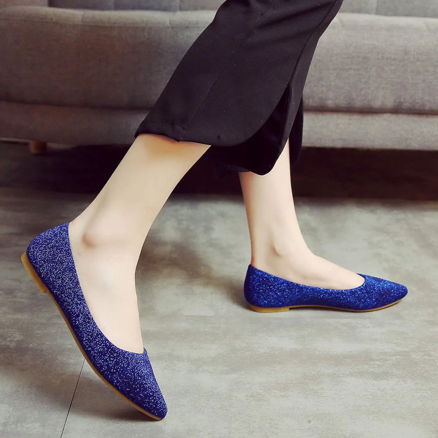 SAILING LU Women's Retro Sequins Dress Shoes Comfort Pointed Toe Ballet Flats Portable Holiday Shoes for Wedding Party
