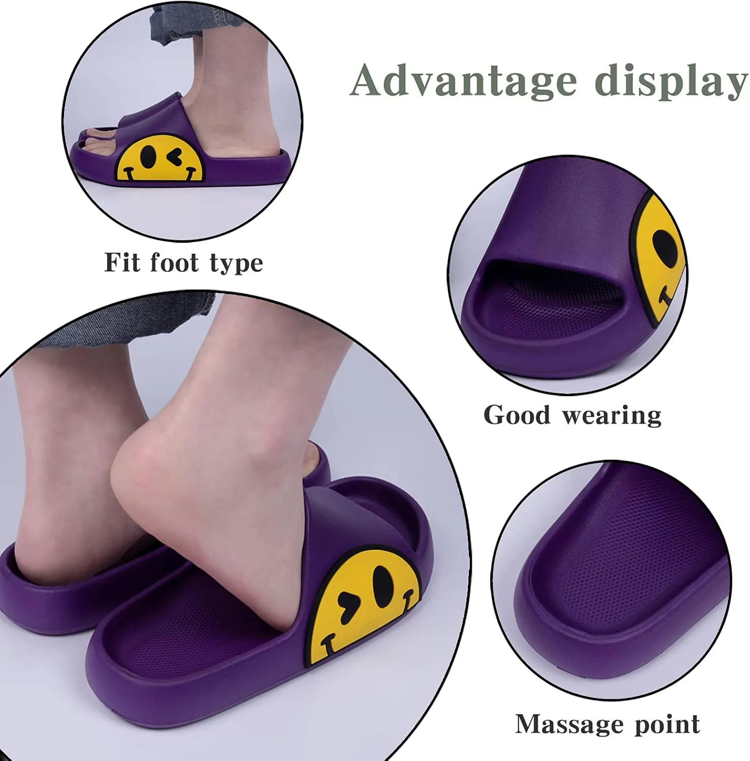 Sandals for Girls and Boys,Mens Slippers Sandals for Women,EVA Anti-Slip Indoor & Outdoor Kids Slippers Smile Face Open Toe Spa Bath Pool Gym House Casual Shower Shoes
