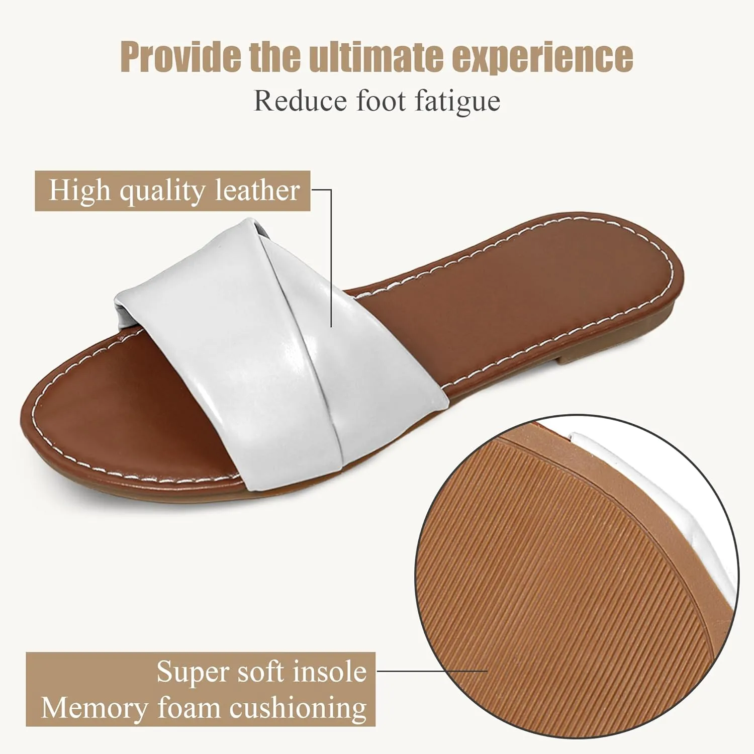 Sandals for Women 2025 - Breathable Leather Flat Sandals with Cushioned Sole for Beach, Travel & Casual | Sizes 6-11