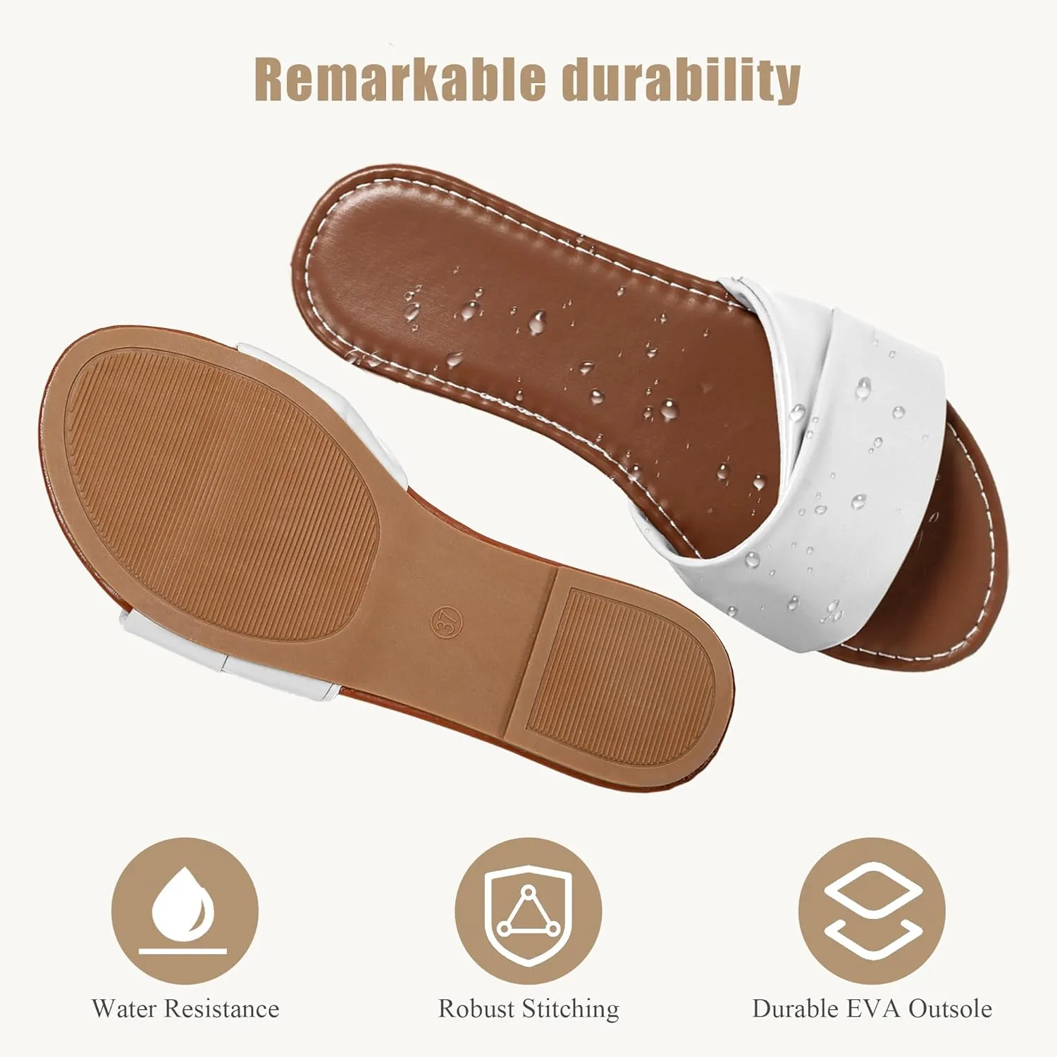 Sandals for Women 2025 - Breathable Leather Flat Sandals with Cushioned Sole for Beach, Travel & Casual | Sizes 6-11