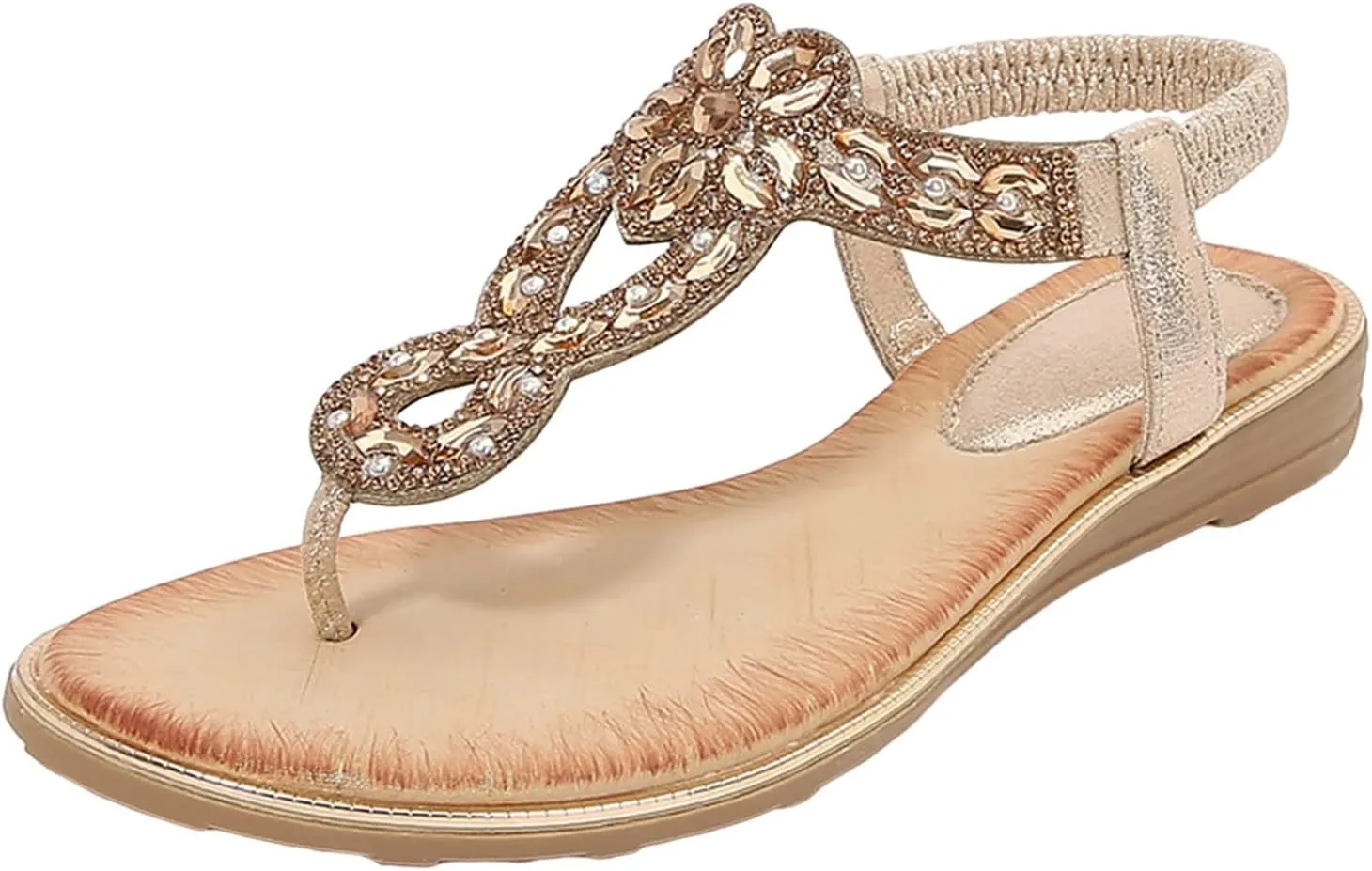 Sandals Women Comfortable Beaded Flat Casual Ankle Elastic Slip On Beach Sandals Wedge Sandals For Women