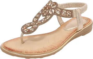 Sandals Women Comfortable Beaded Flat Casual Ankle Elastic Slip On Beach Sandals Wedge Sandals For Women