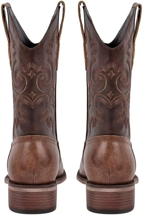 sexytag Cowboy Boots for Men Square Toe Embroidered Western Short Ankle Booties
