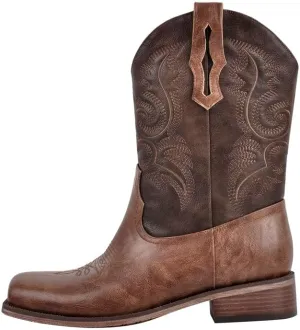 sexytag Cowboy Boots for Men Square Toe Embroidered Western Short Ankle Booties