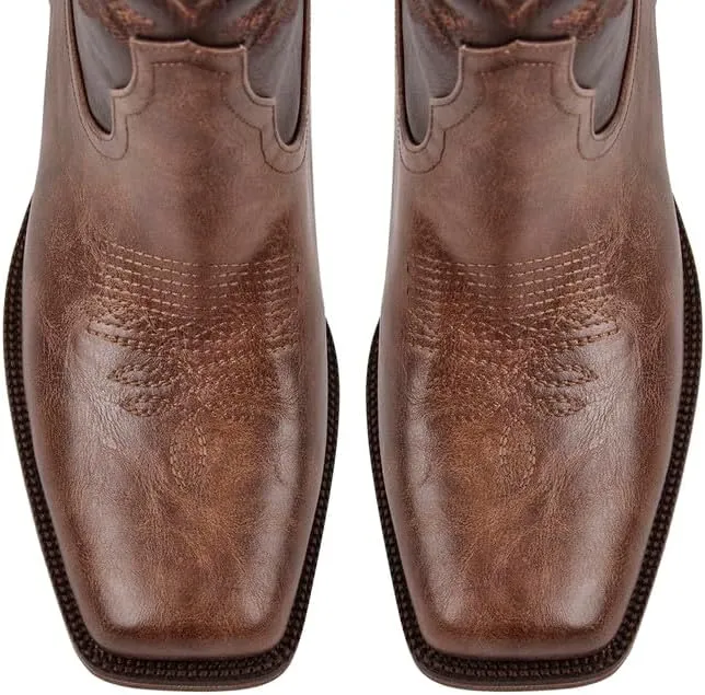 sexytag Cowboy Boots for Men Square Toe Embroidered Western Short Ankle Booties