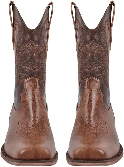sexytag Cowboy Boots for Men Square Toe Embroidered Western Short Ankle Booties