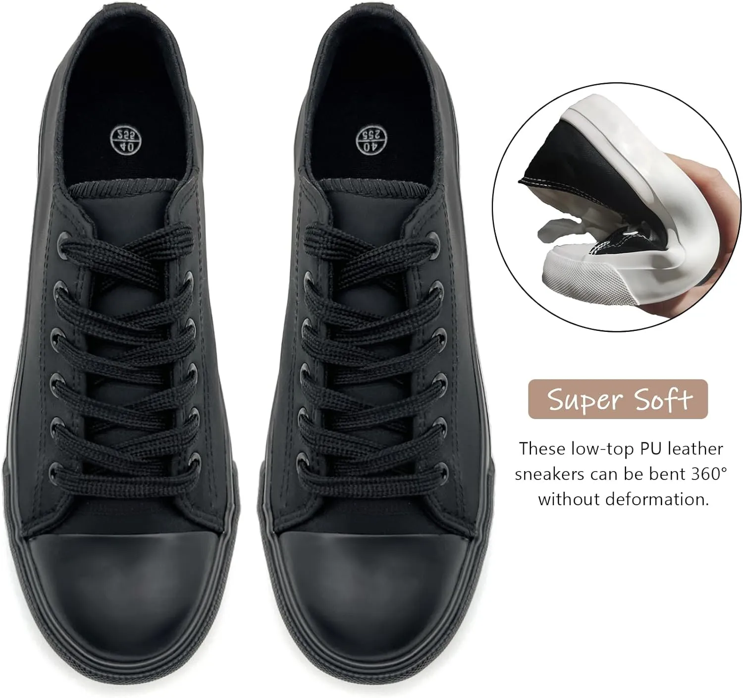 sharllen Women's Fashion PU Leather Sneakers Men's Classic Lace up Casual Walking Running Shoes Comfortable Black White Tennis Shoes