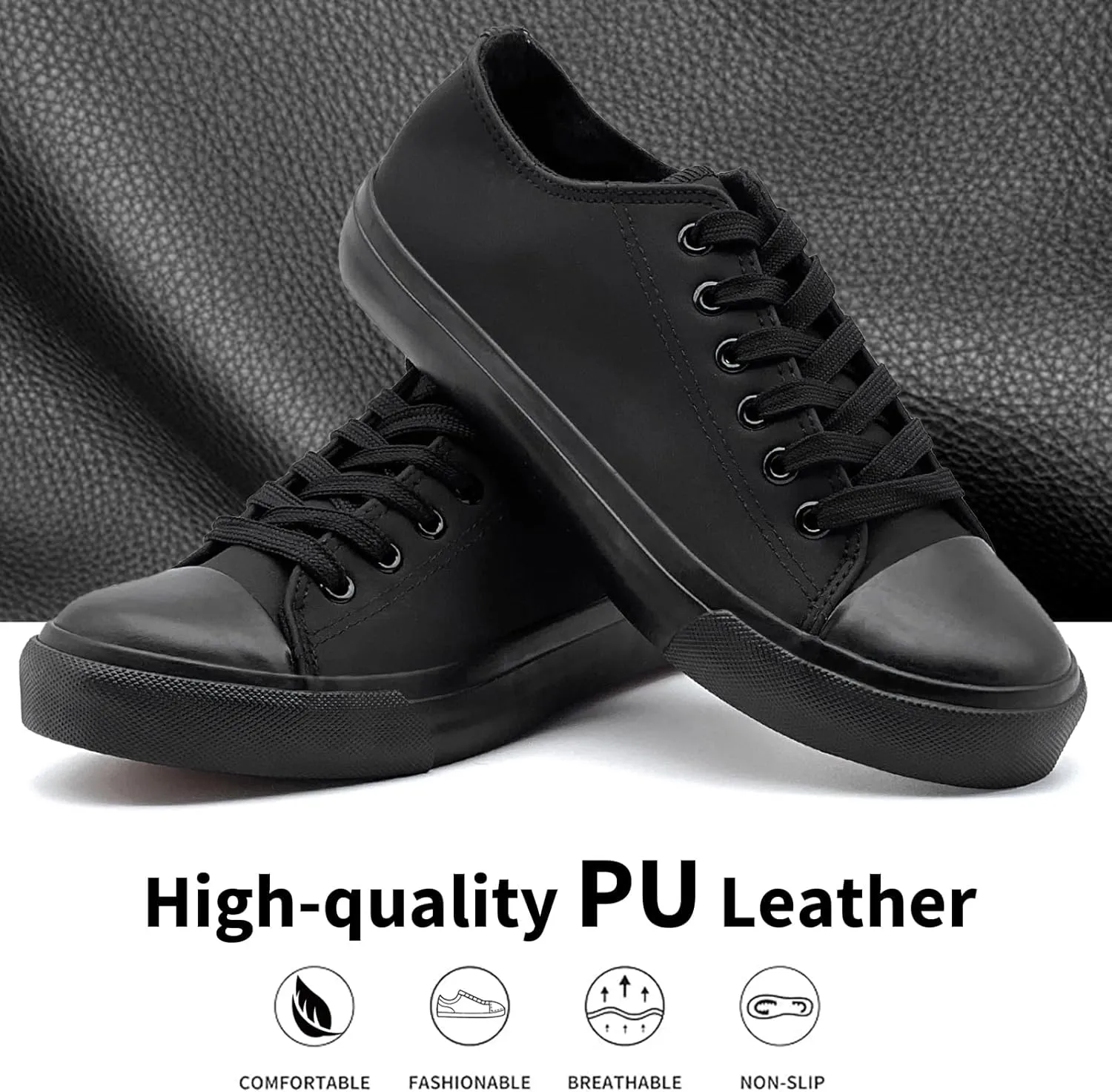 sharllen Women's Fashion PU Leather Sneakers Men's Classic Lace up Casual Walking Running Shoes Comfortable Black White Tennis Shoes