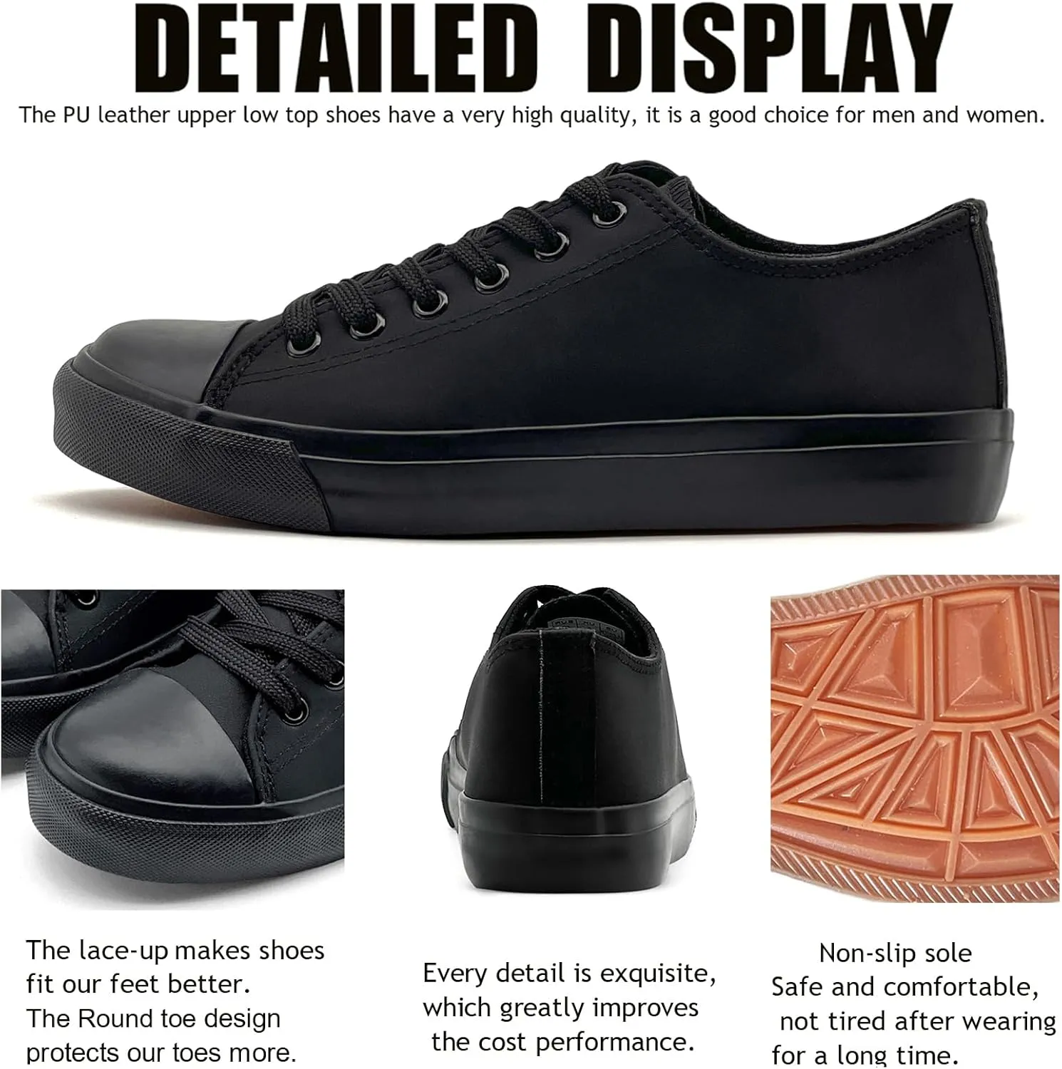 sharllen Women's Fashion PU Leather Sneakers Men's Classic Lace up Casual Walking Running Shoes Comfortable Black White Tennis Shoes