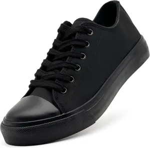 sharllen Women's Fashion PU Leather Sneakers Men's Classic Lace up Casual Walking Running Shoes Comfortable Black White Tennis Shoes