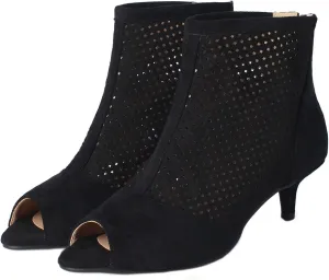 SHEMEE Women's Peep Toe Kitten Heels Ankle Boots Faux Suede Hollow Out High Heel Sandals Summer Booties Shoes with Back Zipper