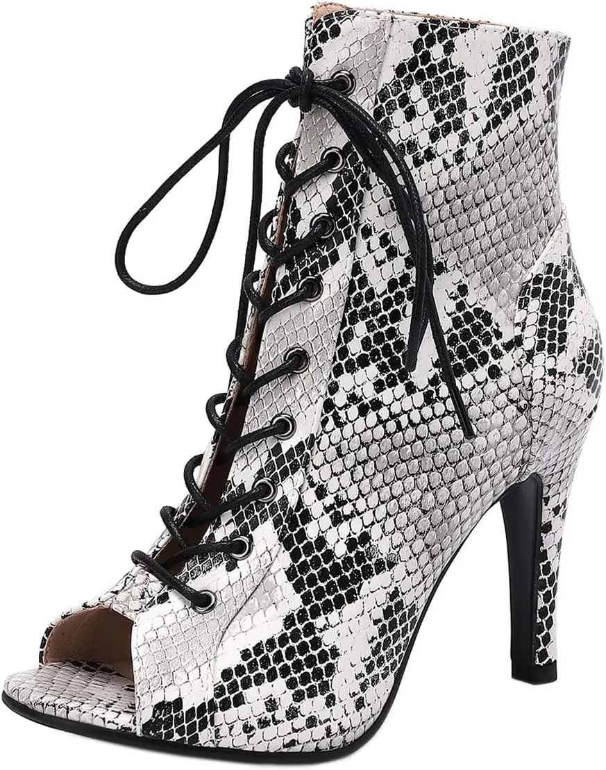 SHEMEE Women's Summer Peep Toe Stiletto High Heel Ankle Boots Lace Up Sandals Booties