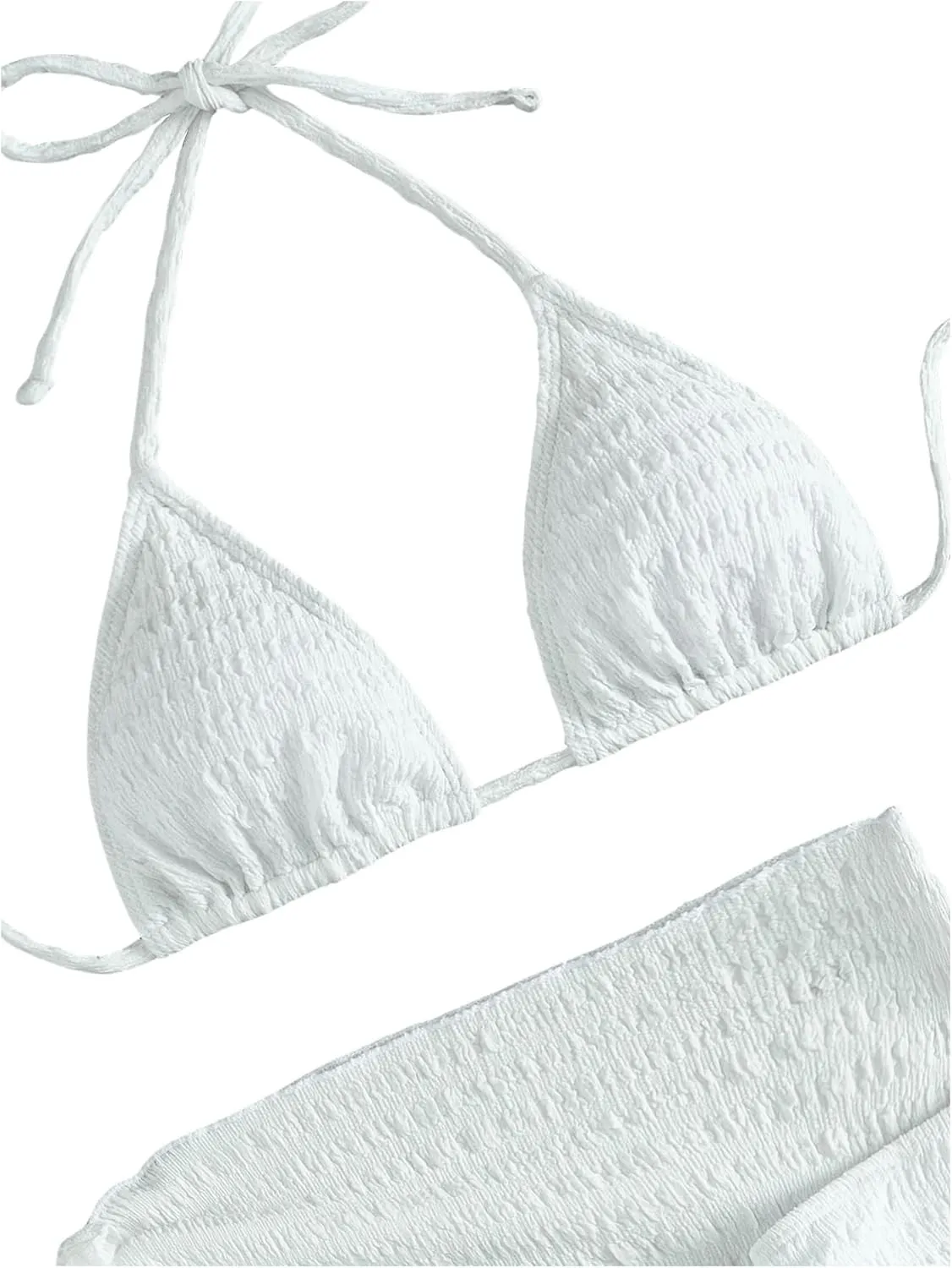 SHENHE Women's 3 Piece Textured High Cut Halter Triangle Bikini Swimsuit with Cover Up