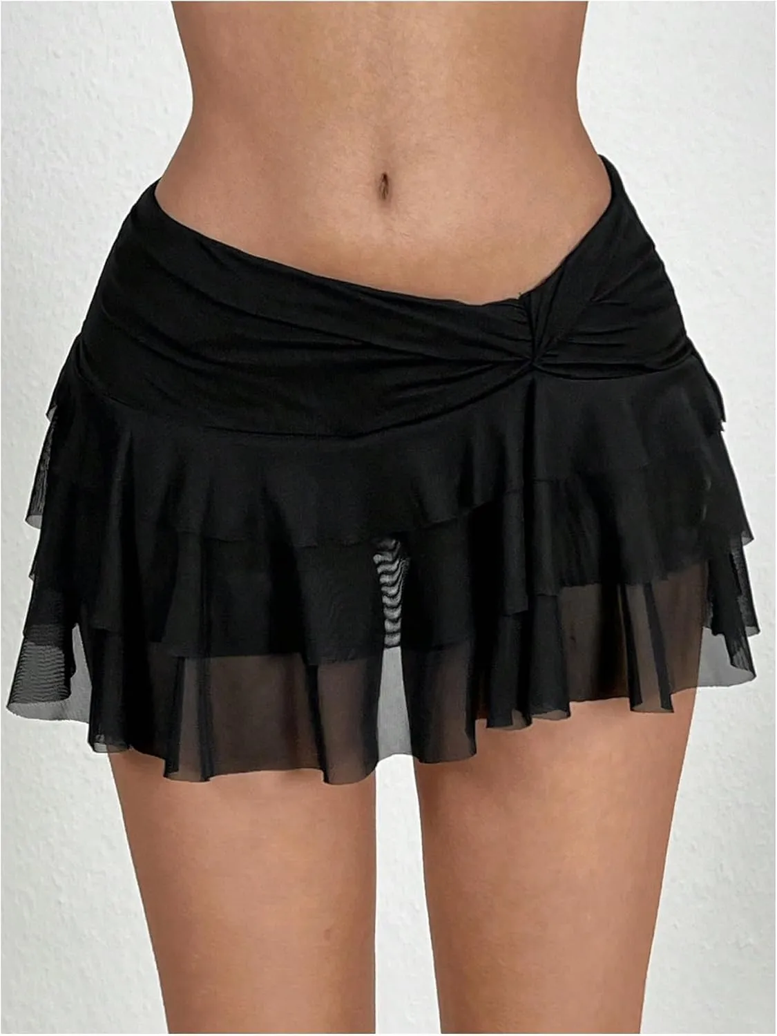 SHENHE Women's Low Rise Ruffle Mini Skirt Ruched Layered Flowy Y2k Coquette Short Skirt