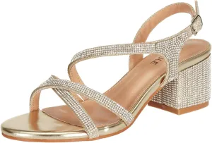 SheSole Women's Strappy Low Chunky Block Heels Sandals Open Toe Sparkly Rhinestone Wedding Prom Formal Evening Shoes