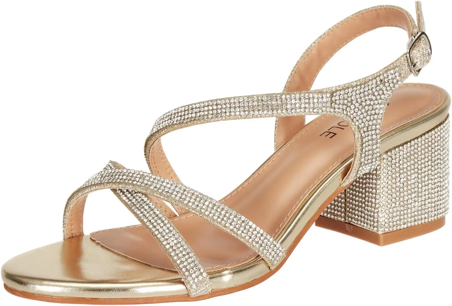 SheSole Women's Strappy Low Chunky Block Heels Sandals Open Toe Sparkly Rhinestone Wedding Prom Formal Evening Shoes