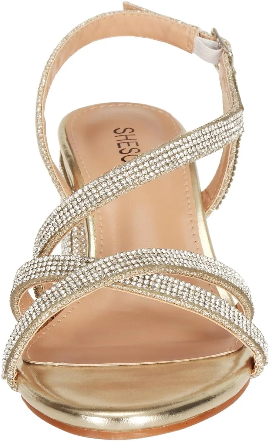 SheSole Women's Strappy Low Chunky Block Heels Sandals Open Toe Sparkly Rhinestone Wedding Prom Formal Evening Shoes
