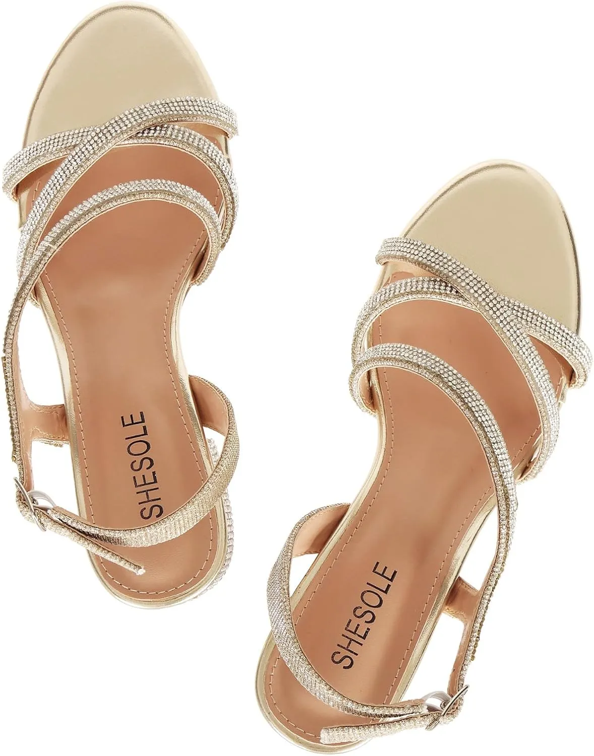 SheSole Women's Strappy Low Chunky Block Heels Sandals Open Toe Sparkly Rhinestone Wedding Prom Formal Evening Shoes
