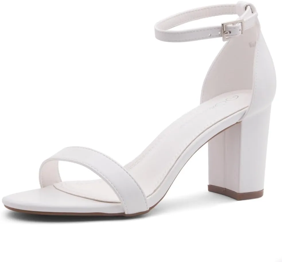 Shoe Land Women's Low Heels - 3-Inch Chunky Block Heeled Sandals with Ankle Strap | Open Toe Short Heels | Comfy Dressy Strappy Sandals for Wedding, Prom, Office