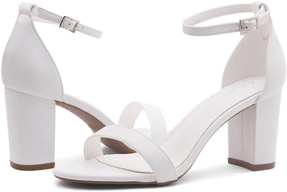 Shoe Land Women's Low Heels - 3-Inch Chunky Block Heeled Sandals with Ankle Strap | Open Toe Short Heels | Comfy Dressy Strappy Sandals for Wedding, Prom, Office