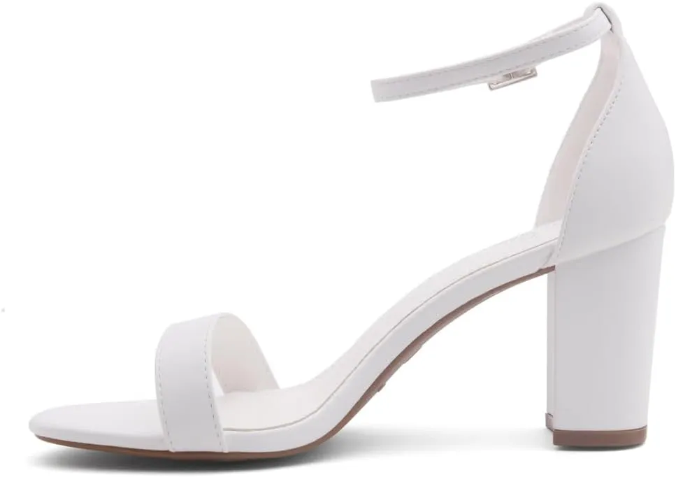 Shoe Land Women's Low Heels - 3-Inch Chunky Block Heeled Sandals with Ankle Strap | Open Toe Short Heels | Comfy Dressy Strappy Sandals for Wedding, Prom, Office