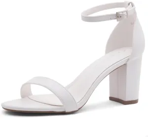 Shoe Land Women's Low Heels - 3-Inch Chunky Block Heeled Sandals with Ankle Strap | Open Toe Short Heels | Comfy Dressy Strappy Sandals for Wedding, Prom, Office