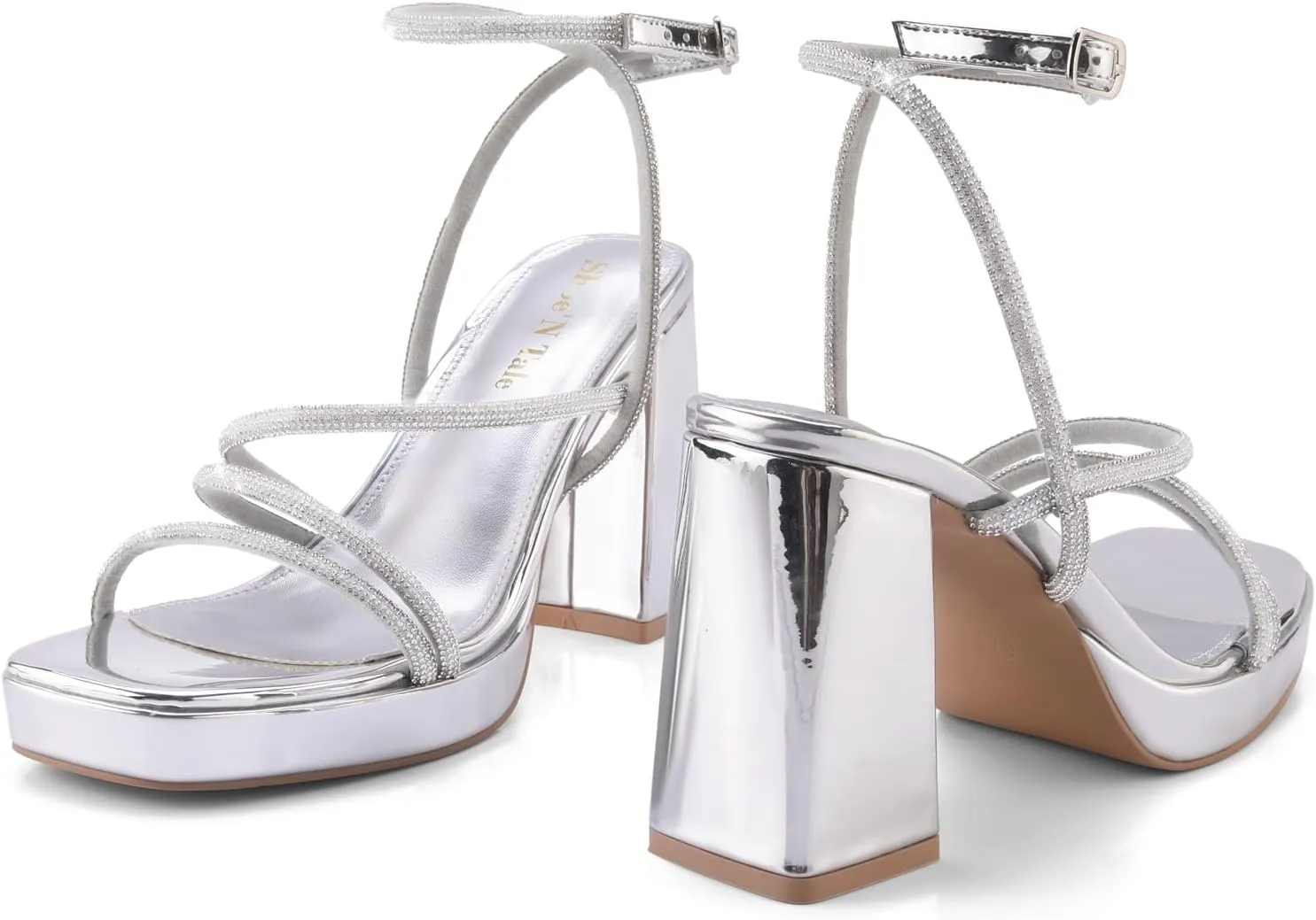 Shoe'N Tale Platform Heels for Women Strappy Block Chunky Heels Square Toe Ankle Buckle Sandals