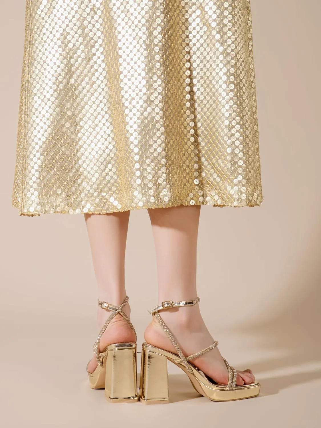 Shoe'N Tale Platform Heels for Women Strappy Block Chunky Heels Square Toe Ankle Buckle Sandals