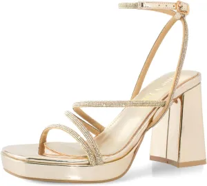 Shoe'N Tale Platform Heels for Women Strappy Block Chunky Heels Square Toe Ankle Buckle Sandals