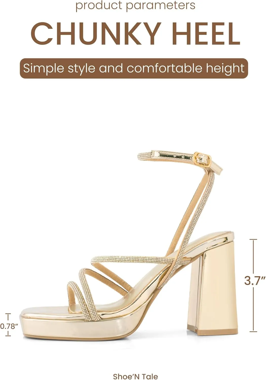 Shoe'N Tale Platform Heels for Women Strappy Block Chunky Heels Square Toe Ankle Buckle Sandals