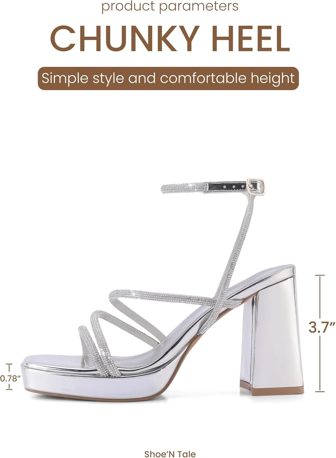 Shoe'N Tale Platform Heels for Women Strappy Block Chunky Heels Square Toe Ankle Buckle Sandals