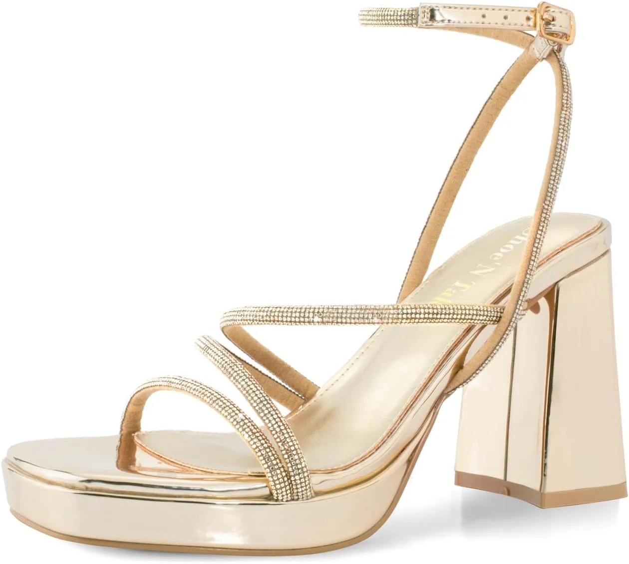 Shoe'N Tale Platform Heels for Women Strappy Block Chunky Heels Square Toe Ankle Buckle Sandals