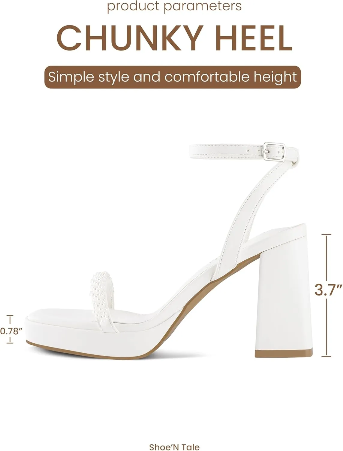 Shoe'N Tale Platform Pearl Heels for Women Strappy Block Chunky Heels Square Toe Sandals