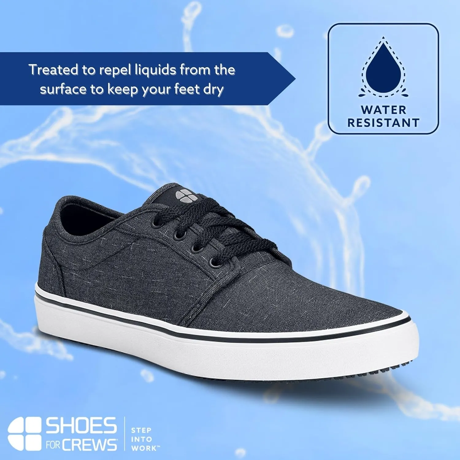 Shoes for Crews Merlin, Men's, Women's, Unisex Slip Resistant Food Service Work Sneakers, Water Resistant, Canvas, Black Or Grey
