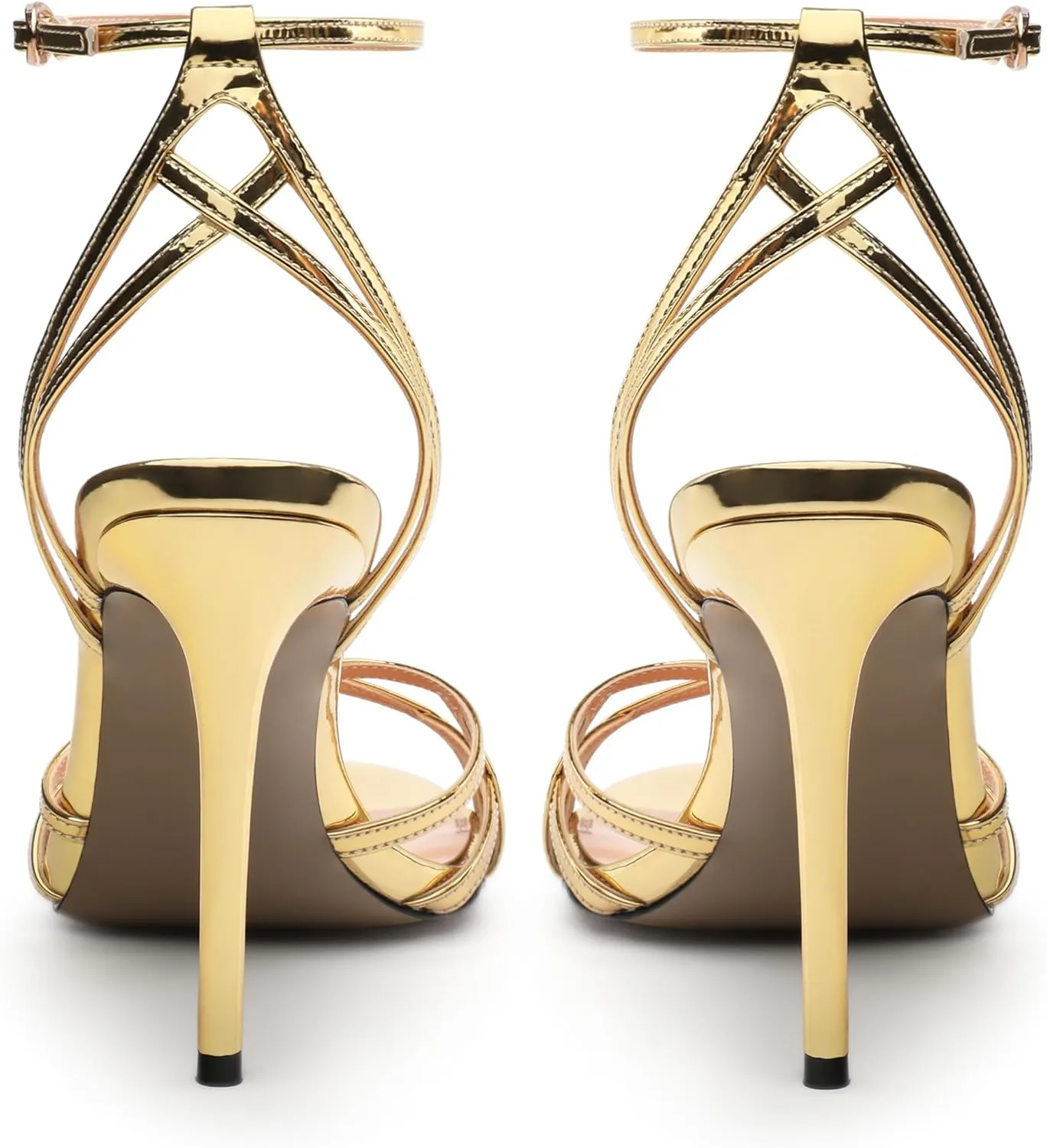 SHOWFOREST Strappy Heels for Women Stiletto High Heels Open Round Toe Patent 4 Inch Sandals with Ankle Strap Sexy for Dating Party Evening Dress Shoes