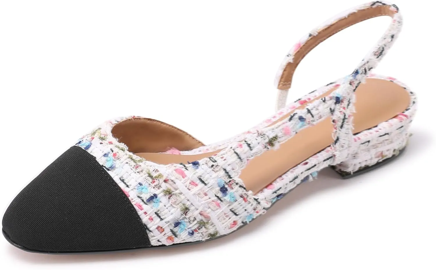 Slingback Flats for Women Sling Back Shoes Closed Toe Two Tone Low Heel Pumps Dressy Work Office Dress Shoes