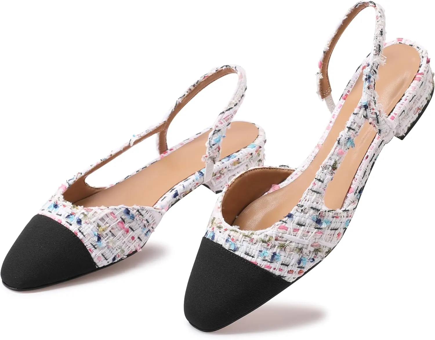 Slingback Flats for Women Sling Back Shoes Closed Toe Two Tone Low Heel Pumps Dressy Work Office Dress Shoes