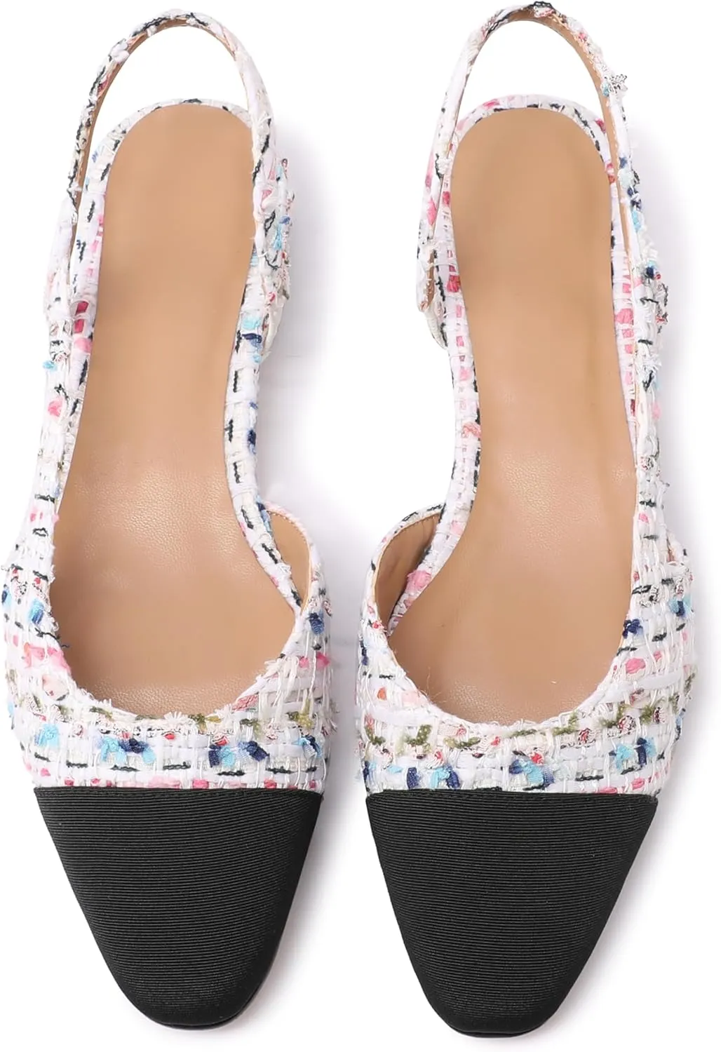Slingback Flats for Women Sling Back Shoes Closed Toe Two Tone Low Heel Pumps Dressy Work Office Dress Shoes