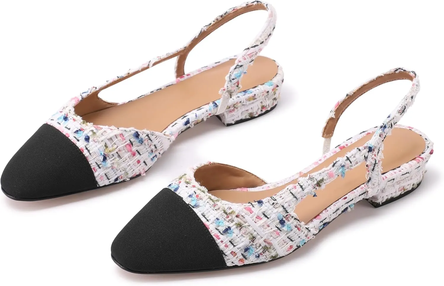 Slingback Flats for Women Sling Back Shoes Closed Toe Two Tone Low Heel Pumps Dressy Work Office Dress Shoes