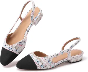 Slingback Flats for Women Sling Back Shoes Closed Toe Two Tone Low Heel Pumps Dressy Work Office Dress Shoes