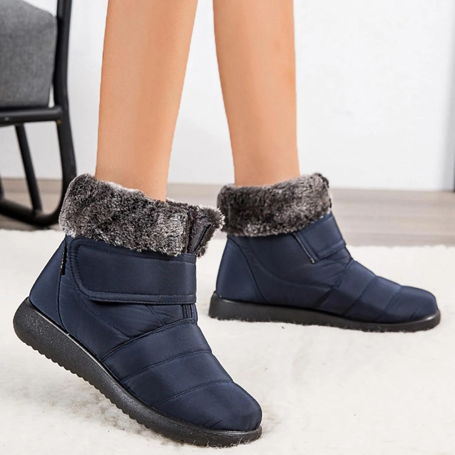 Snow Boots for Women Platform Plush Waterproof Soft Keep Warm Hook and Loop Closure Casual Winter Shoes